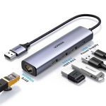 هاب 5 پورت USB 3.0 یوگرین مدل CM475-60554 با 3 پورت USB 3.0 و 1 پورت LAN و Type-C PD