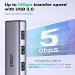 هاب 5 پورت USB 3.0 یوگرین مدل CM475-60554 با 3 پورت USB 3.0 و 1 پورت LAN و Type-C PD
