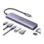هاب 7 پورت Type-C یوگرین مدل 15214-CM195 با 2 پورت USB 3.0 و 1 پورت HDMI و 1 پورت Type-C و درگاه کارت حافظه SD و کارت حافظه TF و قابلیت شارژ PD