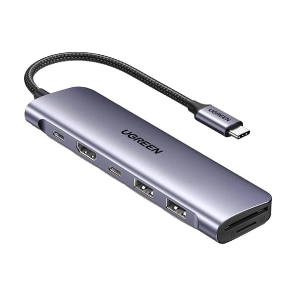 هاب 7 پورت Type-C یوگرین مدل 15214-CM195 با 2 پورت USB 3.0 و 1 پورت HDMI و 1 پورت Type-C و درگاه کارت حافظه SD و کارت حافظه TF و قابلیت شارژ PD
